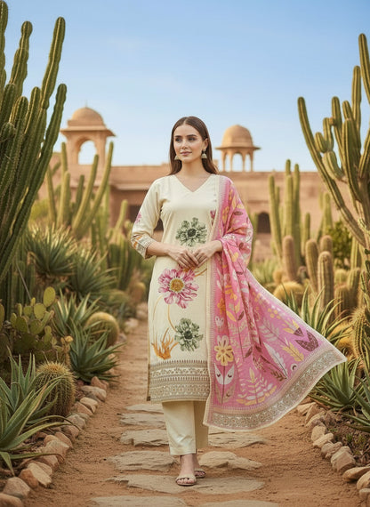 Printed V-Neck Kurta & Trousers Kurta Set