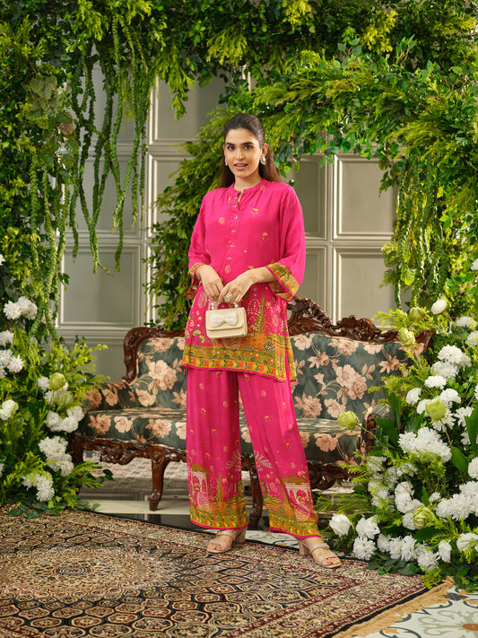 Pink Digital Print Co-ord Set with Handwork