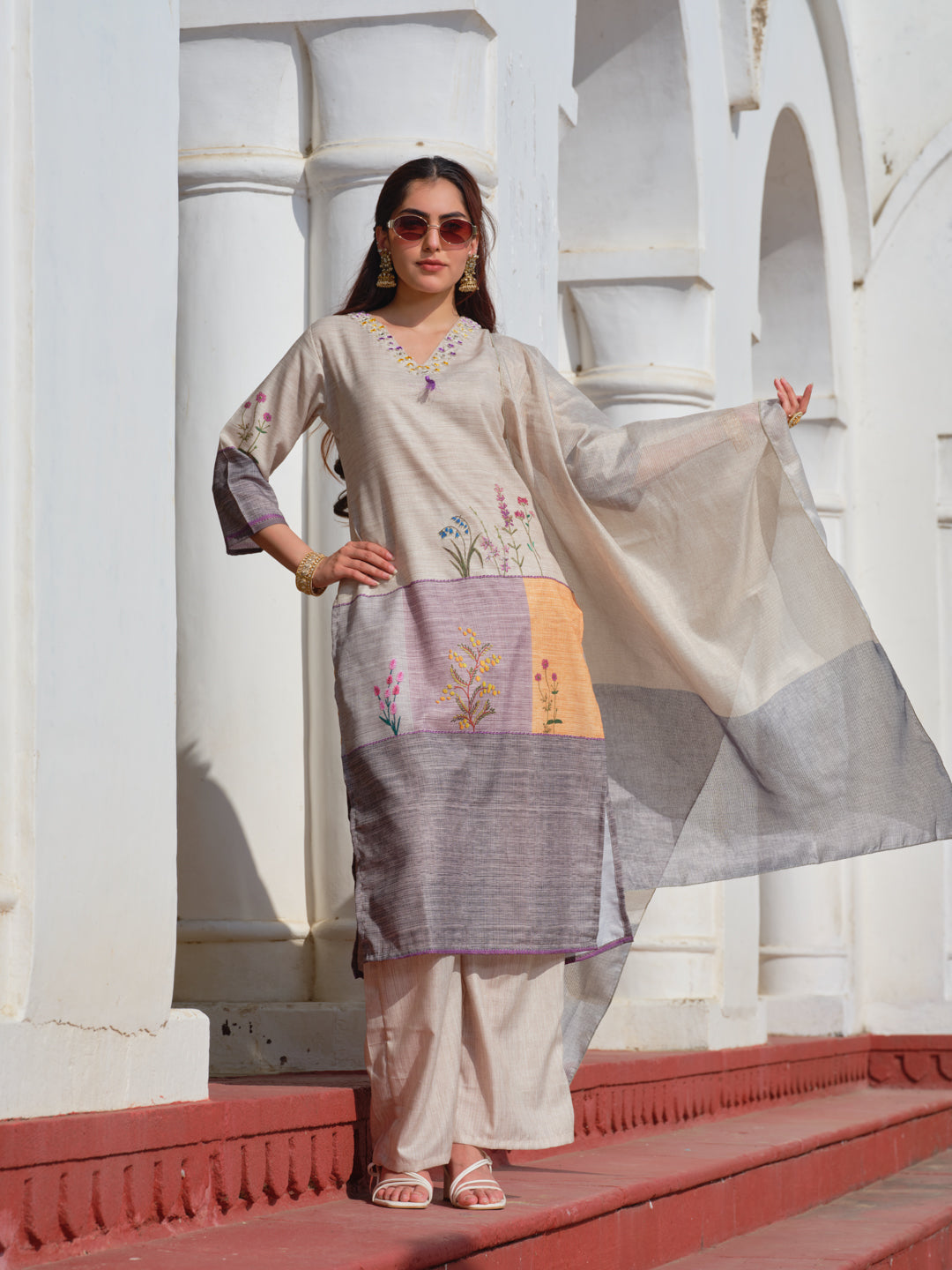 Embroidered V-Neck Kurta Sets