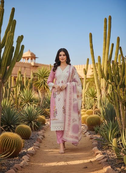 Printed Tissue V-Neck Kurta Trousers & Dupatta