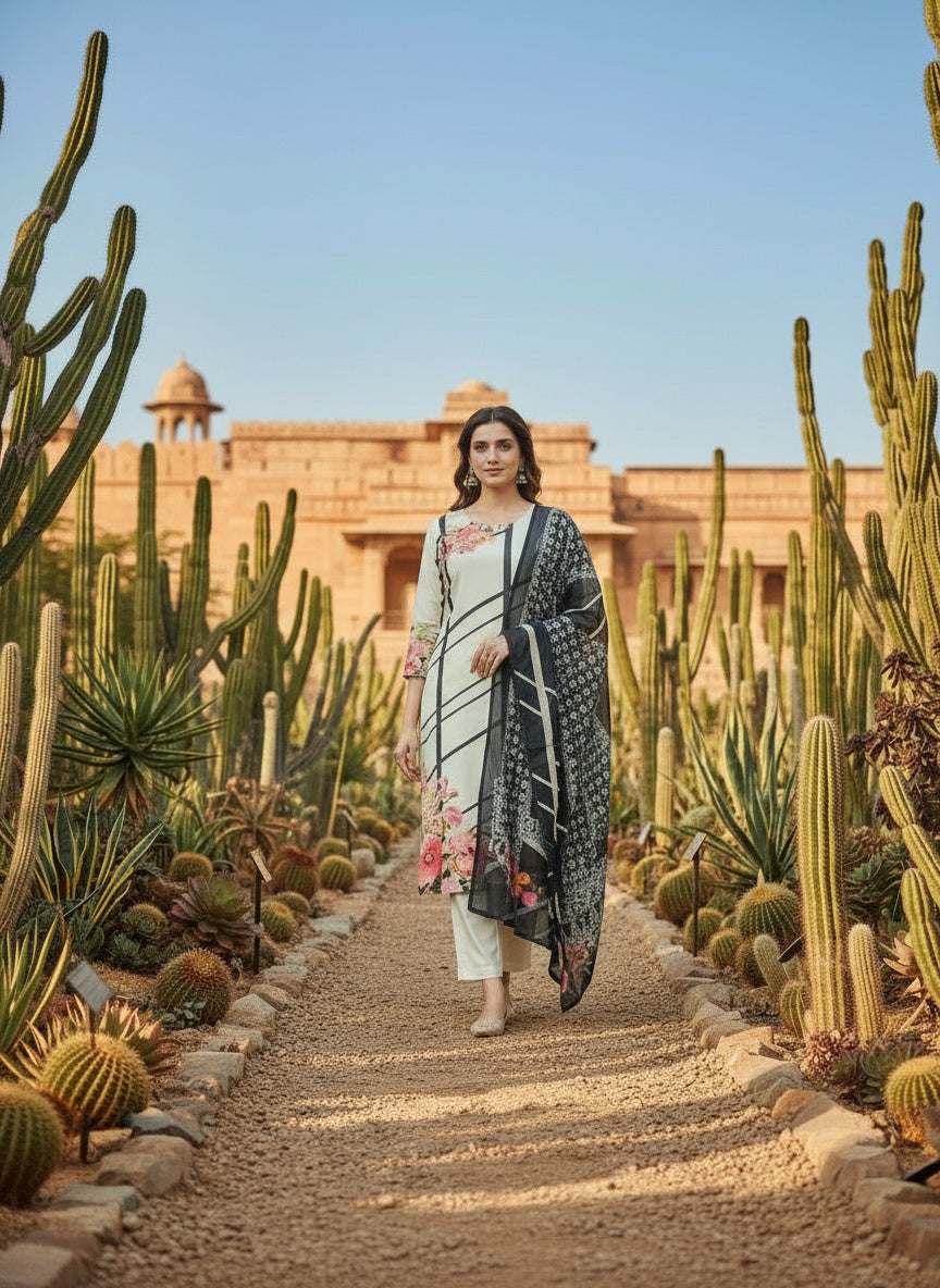 Printed Round Neck Kurta & Trousers Kurta Set