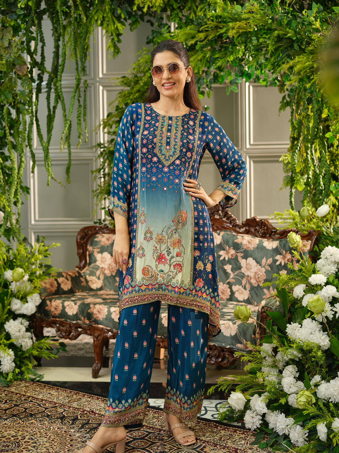 Teal Floral Digital Print Co-ord Set