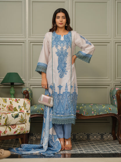 Floral Printed Regular Sequinned Linen Kurta With Trousers & Dupatta