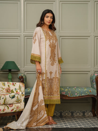 Floral Printed Regular Sequinned Linen Kurta With Trousers & Dupatta