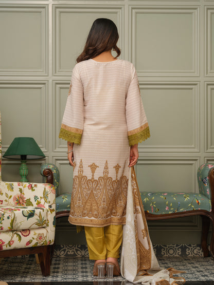 Floral Printed Regular Sequinned Linen Kurta With Trousers & Dupatta