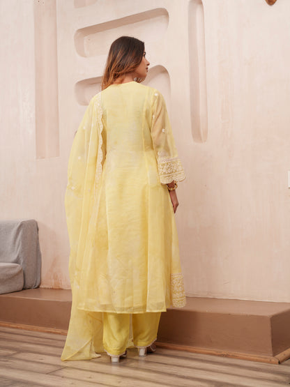 Floral Embroidered Straight Kurta & Trousers With Dupatta