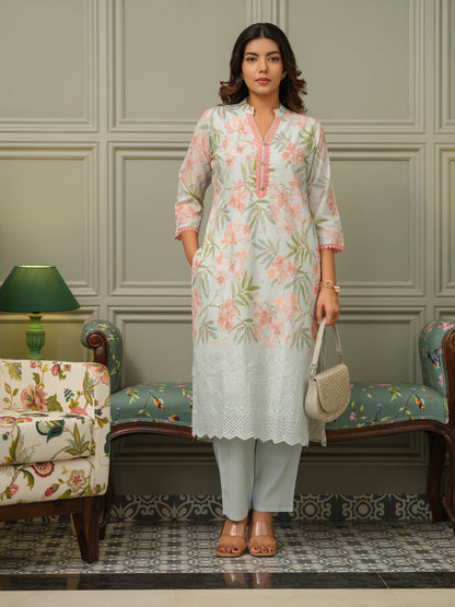 Women Floral Printed Cotton Kurta with Trousers