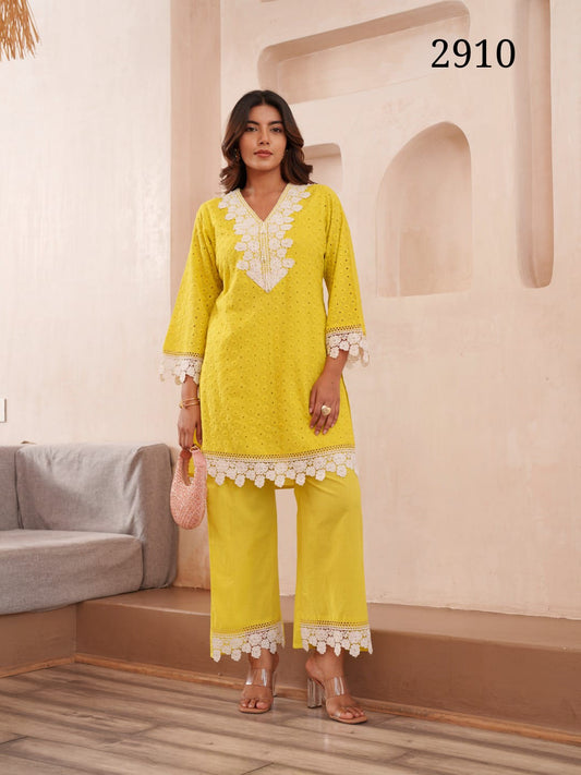 Pure Cotton Embroidered Top & Trousers Co-ord Set