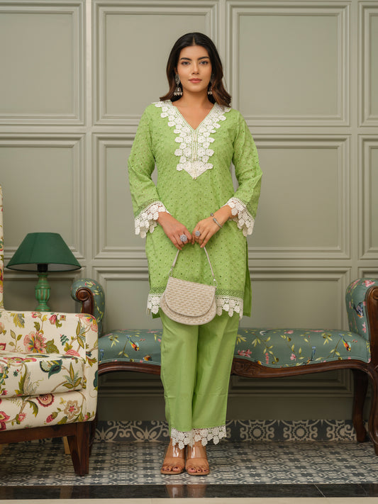 Pure Cotton Embroidered Top & Trousers Co-ord Set
