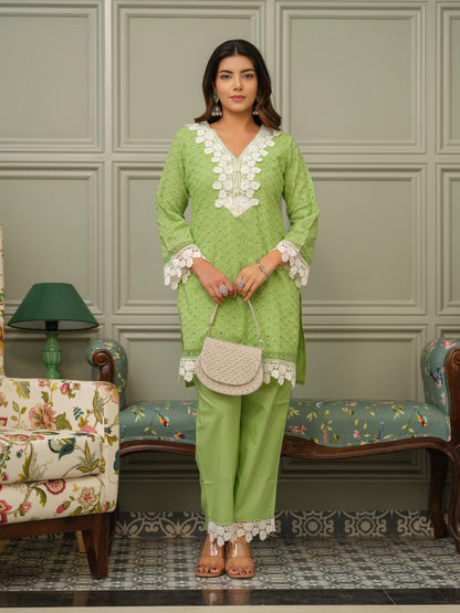 Pure Cotton Embroidered Top & Trousers Co-ord Set