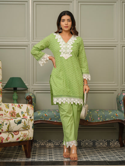 Pure Cotton Embroidered Top & Trousers Co-ord Set