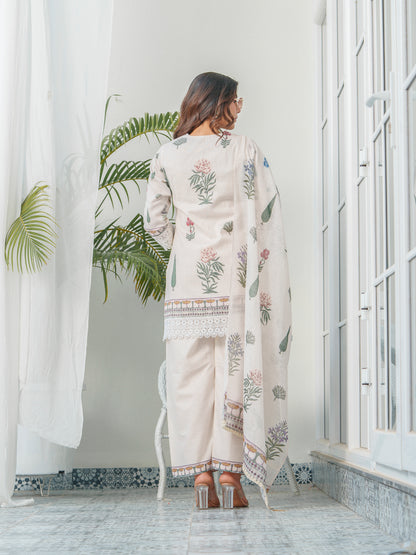 Floral Printed V-Neck Sequinned Straight Kurta With Trouser & Dupatta