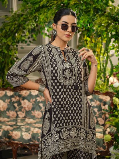 Elegant Black Printed Coord Set with Palazzo Pants