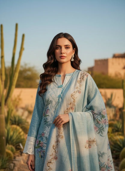 Printed Tissue V-Neck Kurta Trousers & Dupatta