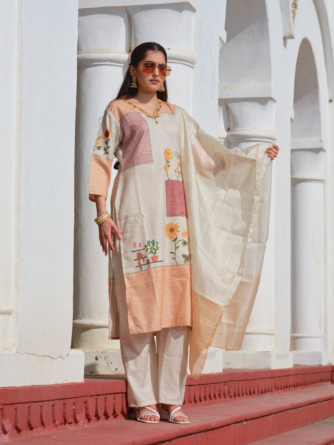 Embroidered V-Neck Kurta Sets