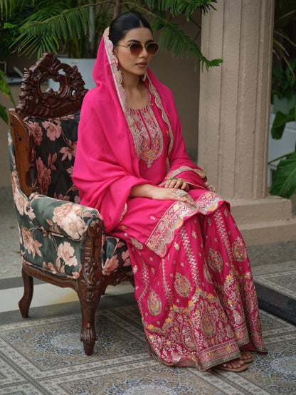 Women Ethnic Motifs Embroidered Kurta with Sharara & Dupatta