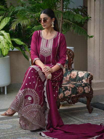 Women Ethnic Motifs Embroidered Kurta with Sharara & Dupatta