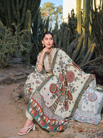 Women Floral Printed Regular Kurta with Trousers & With Dupatta