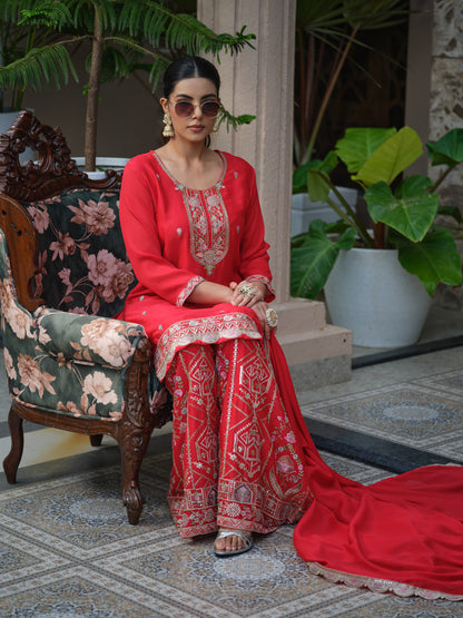 Women Ethnic Motifs Embroidered Kurta with Sharara & Dupatta