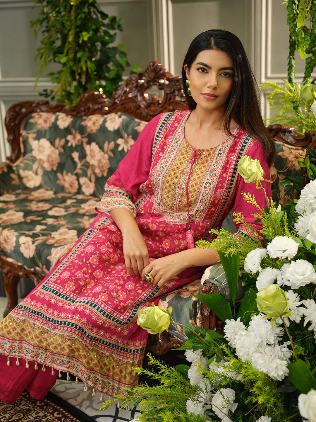 Pink Digital Print Kurta Set with Heavy Handwork & Dupatta