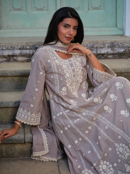 Embroidered Round Neck Kurta & Trousers Kurta Set