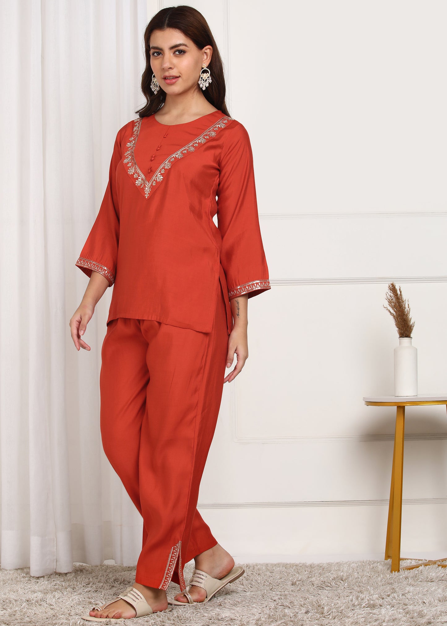 Rust Orange Embroidered Co-ord's