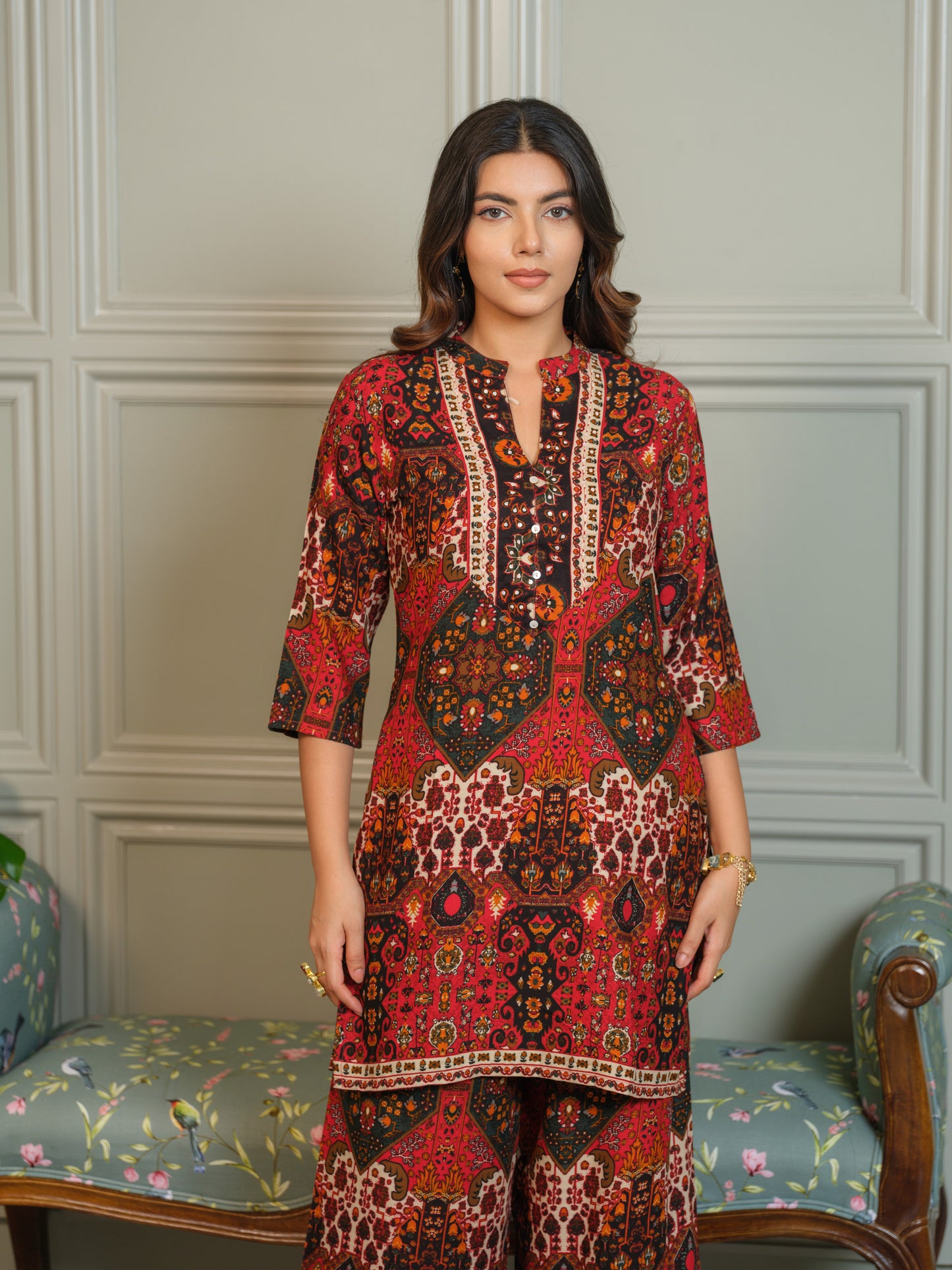 Ajrak Printed Tunic & Palazzo Co-Ord Set