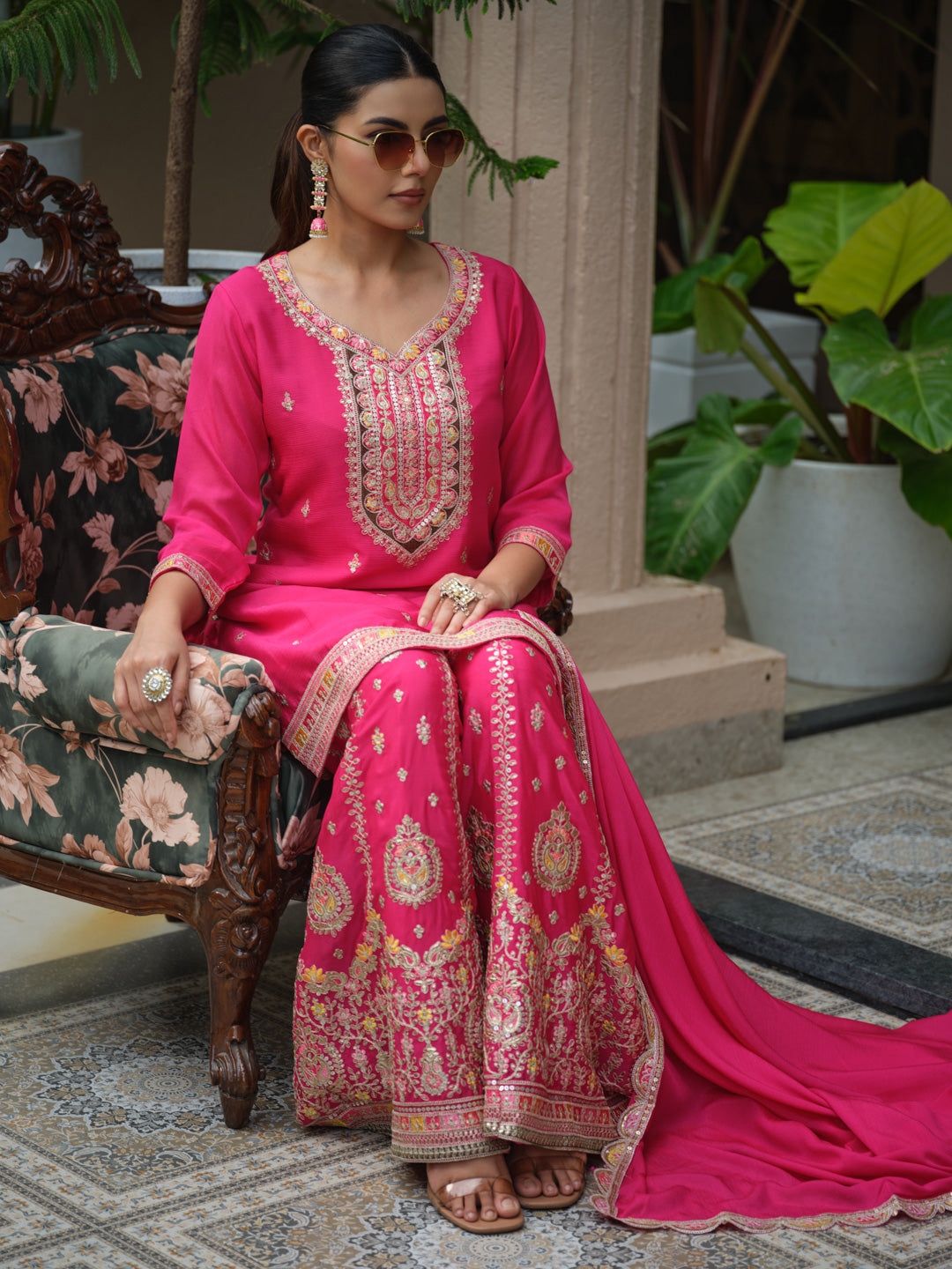Women Ethnic Motifs Embroidered Kurta with Sharara & Dupatta