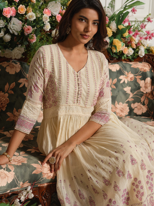 Embroidered Pure Cotton V-Neck Kurta & Trousers With Dupatta