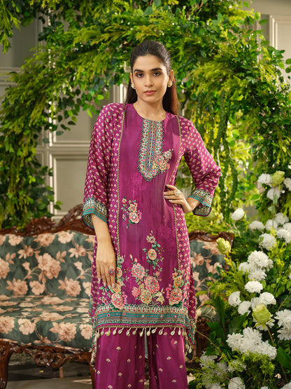 Wine Digital Print Co-ord Set with Handwork