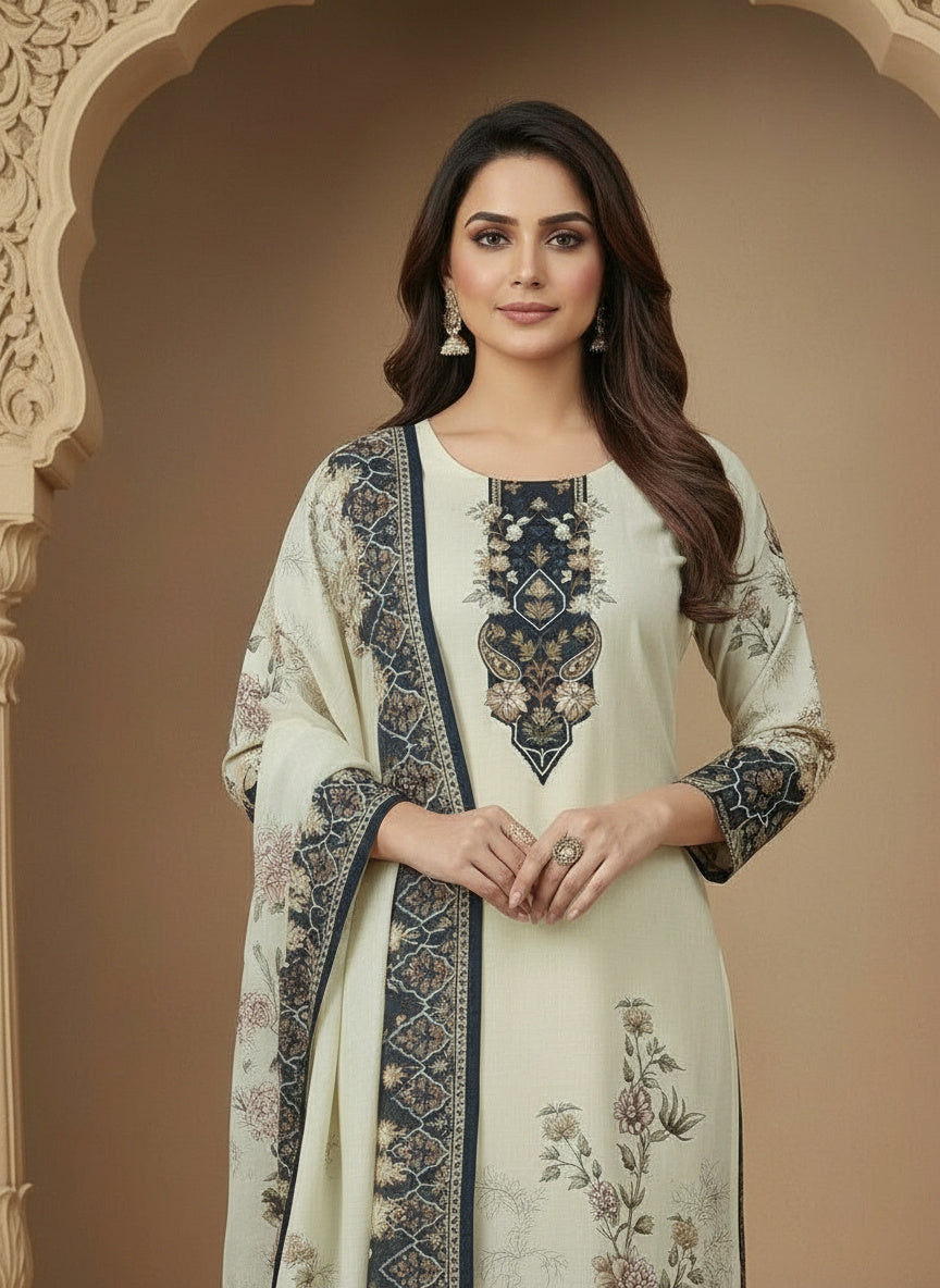Printed Round Neck Kurta & Trousers Kurta Set