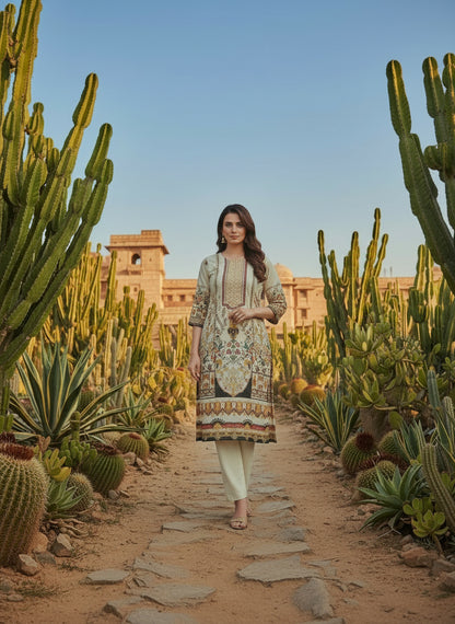 Printed Round Neck Kurta & Trousers Kurta Set