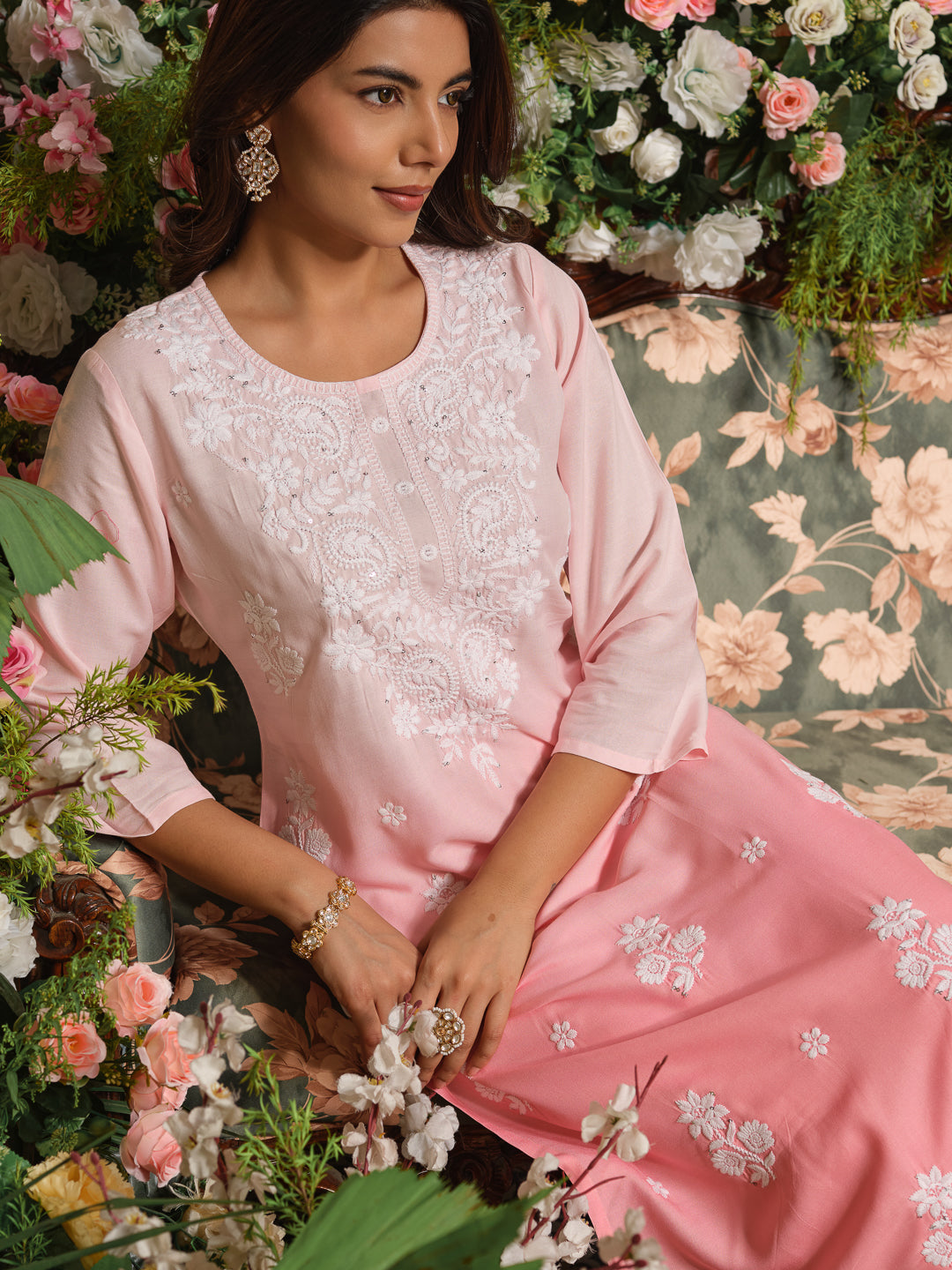 Yoke Design Round Neck Calf Length Straight Kurta