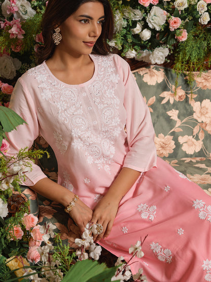 Yoke Design Round Neck Calf Length Straight Kurta