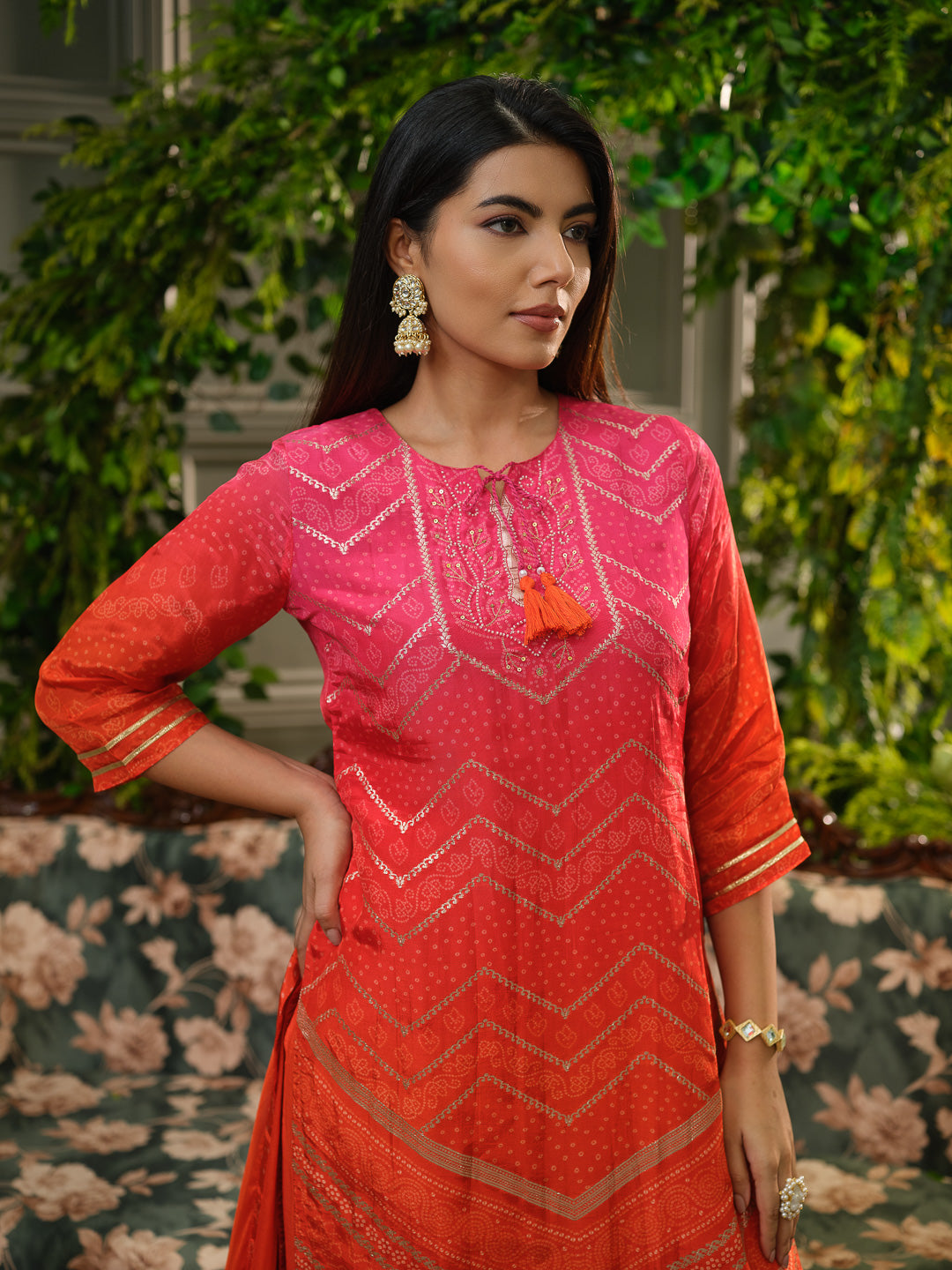 Pink Crepe Silk Handwork Kurta Set with Chiffon Dupatta