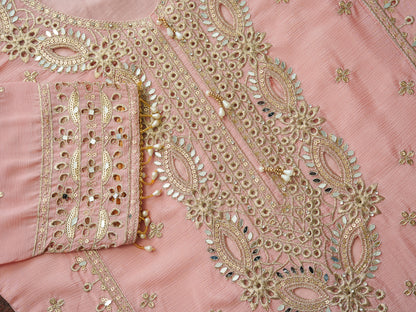 Embroidered Mirror and Cut Work Pakistani Kurta with Trouser and Dupatta Set