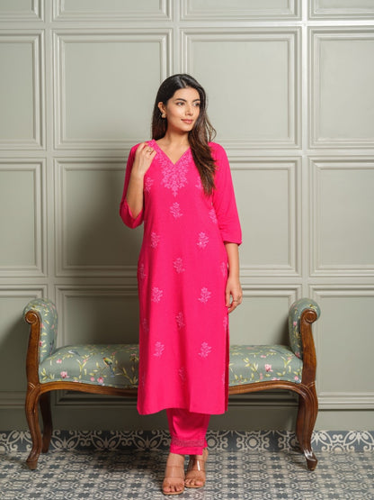 Elegant Lucknowi Chikankari Kurta Pant Set