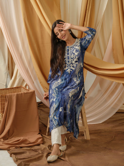 Pink Abstract Printed Straight Kurta