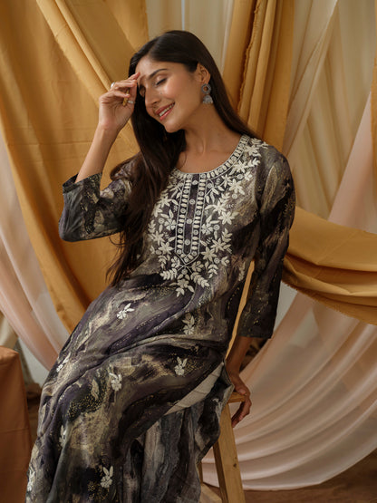 Pink Abstract Printed Straight Kurta