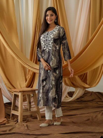 Pink Abstract Printed Straight Kurta