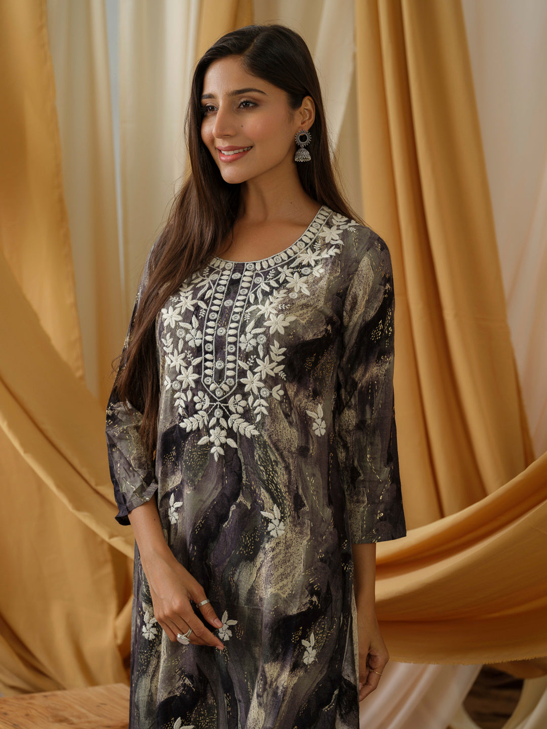 Pink Abstract Printed Straight Kurta