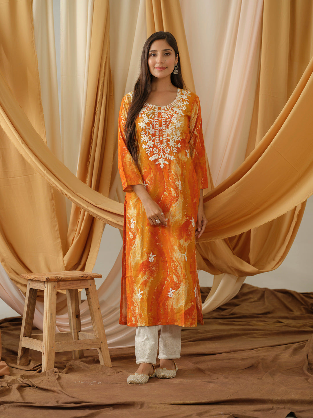 Pink Abstract Printed Straight Kurta