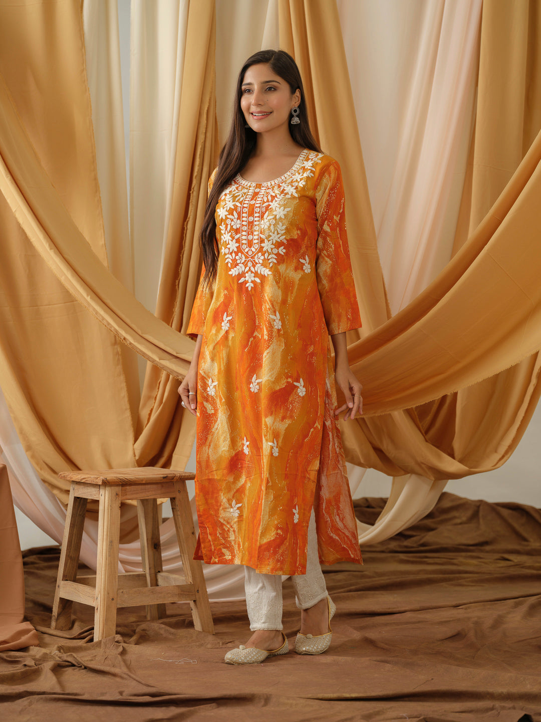 Pink Abstract Printed Straight Kurta