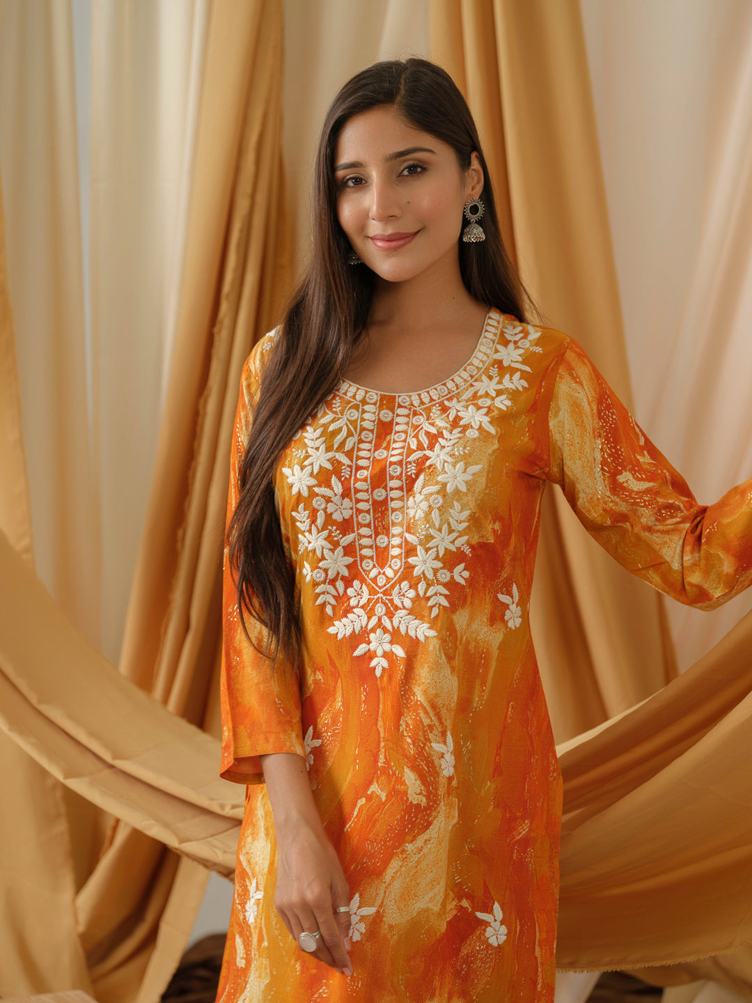 Pink Abstract Printed Straight Kurta