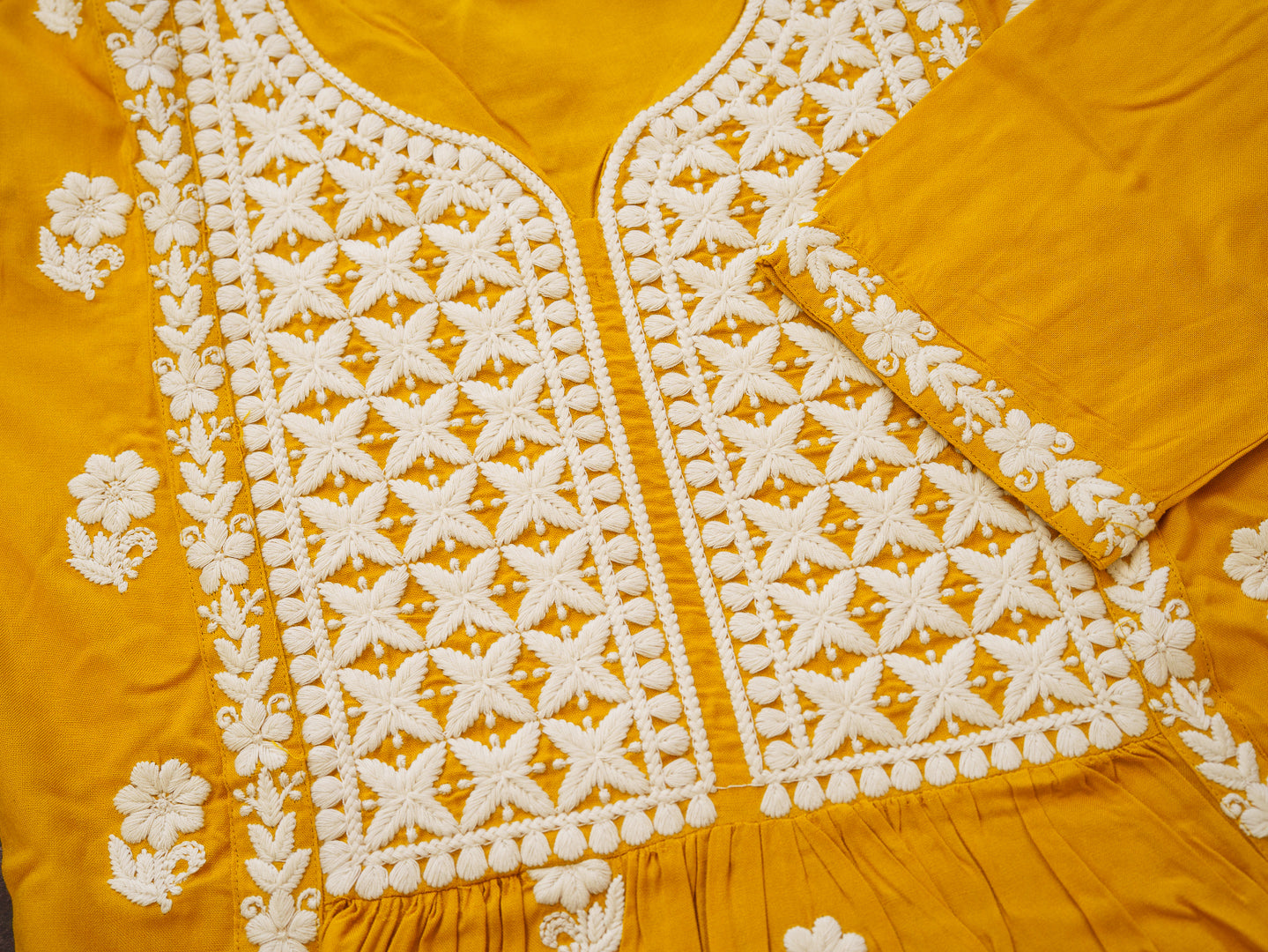 Women's Mustard Hand Chikankari embroidery A-Line Kurta with Pant