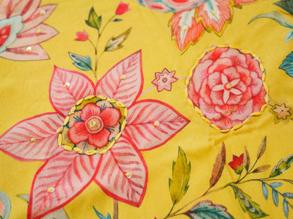 Mustard Rayon Kurta with Handwork and Bold Floral Print