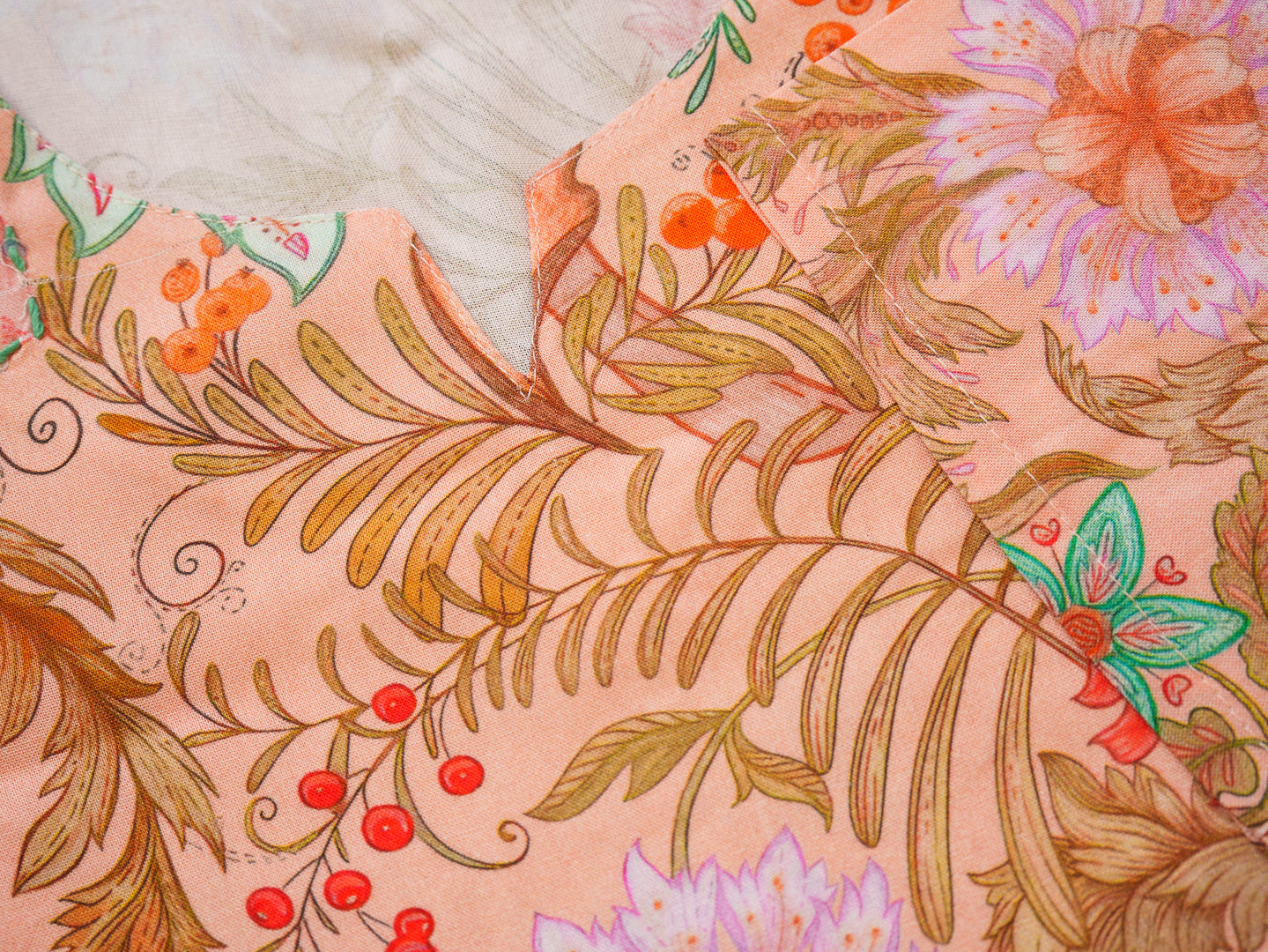 Soft Bloom Handcrafted Peach Floral Kurta in Rayon