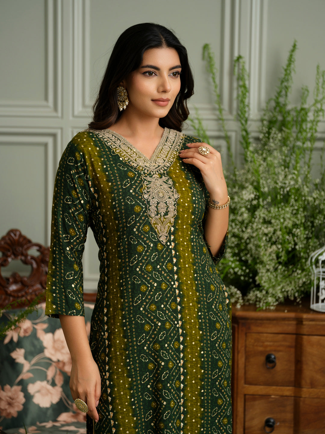 Elegant Bandhani Style Green Kurti for Ethnic Wear