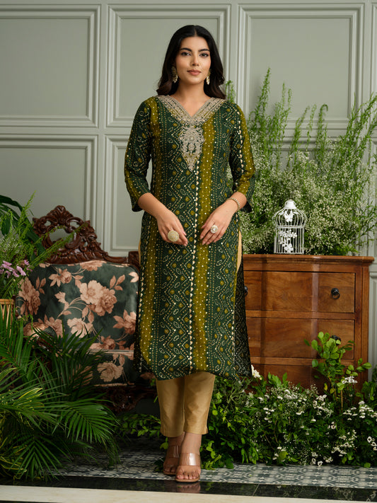 Elegant Bandhani Style Green Kurti for Ethnic Wear