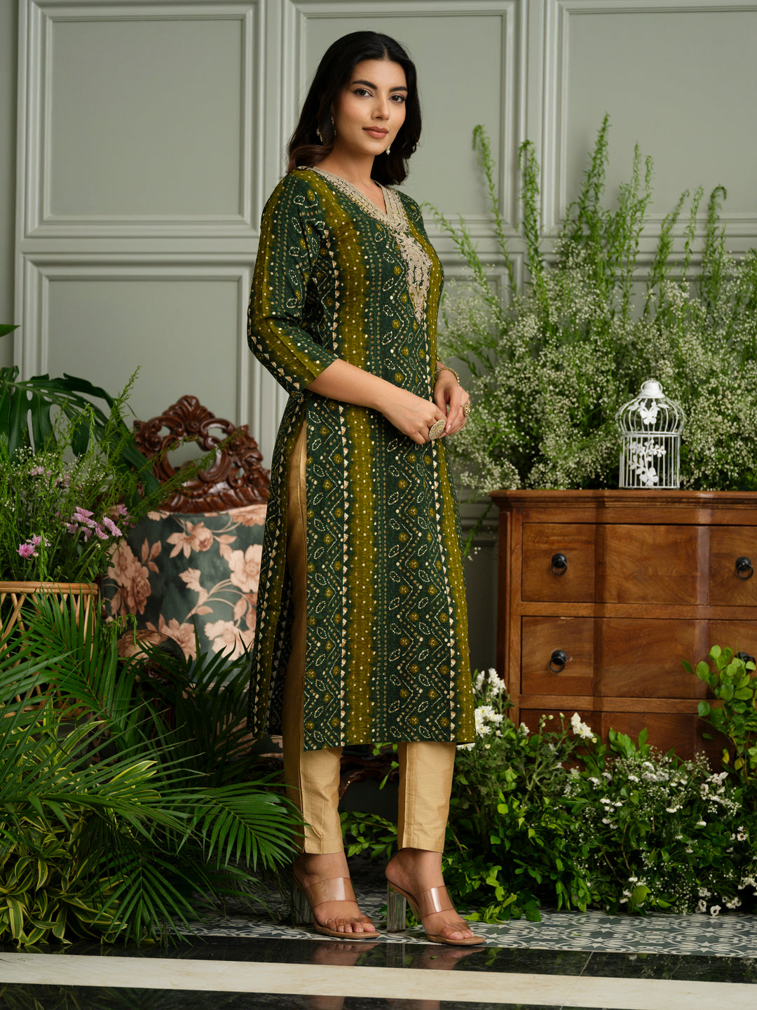 Elegant Bandhani Style Green Kurti for Ethnic Wear